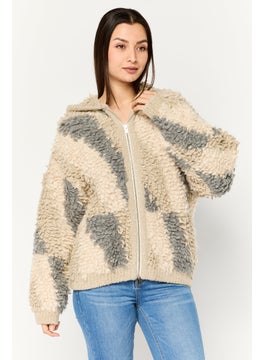 Women Hooded Textured Jacket, Grey