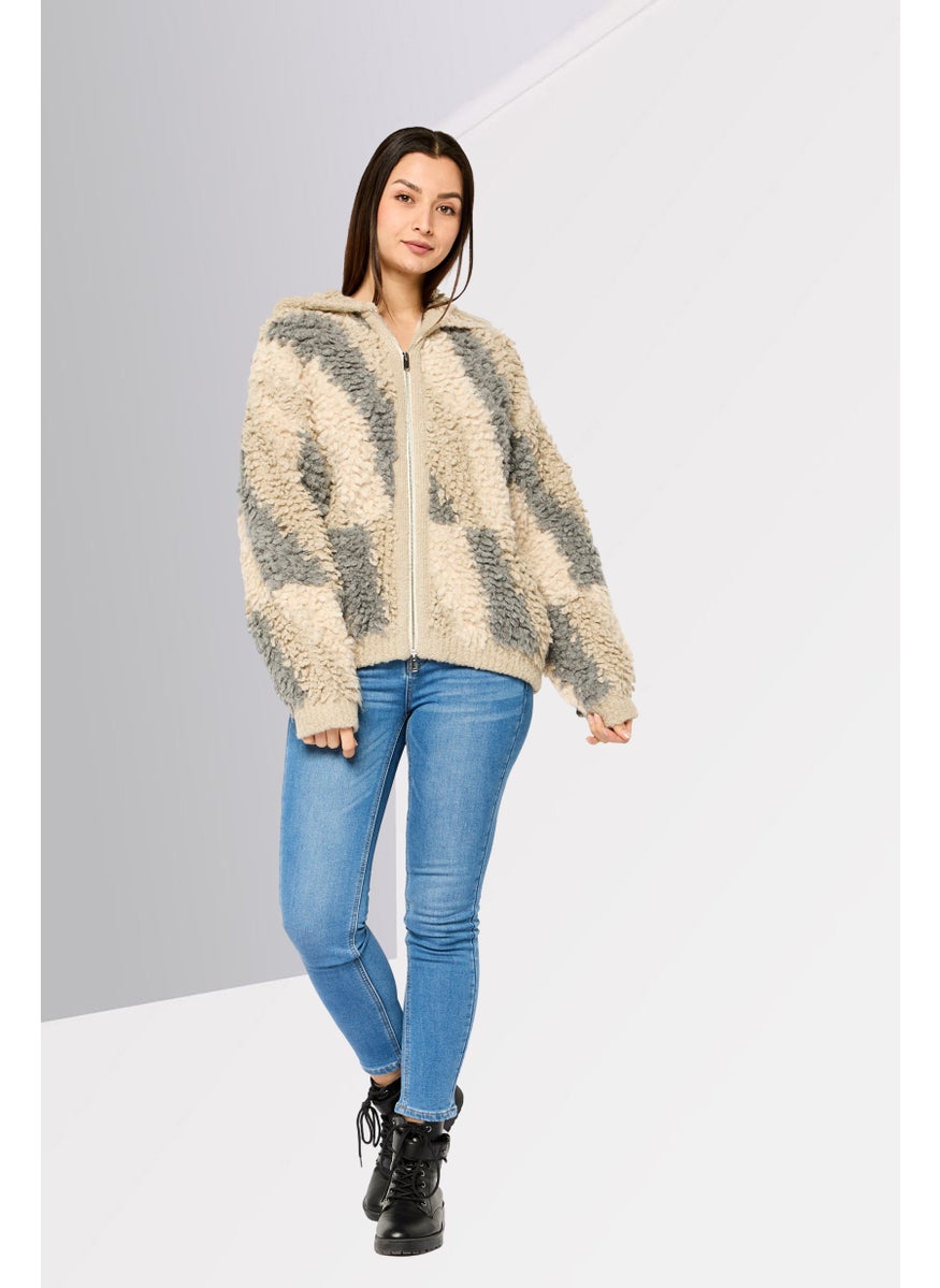 STELLA MCCARTNEY - Women Hooded Textured Jacket, Grey - Image 1