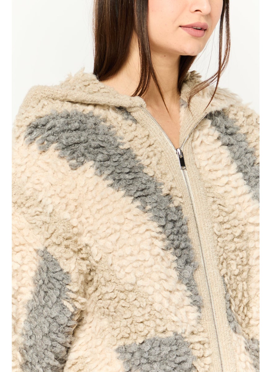 STELLA MCCARTNEY - Women Hooded Textured Jacket, Grey - Image 1