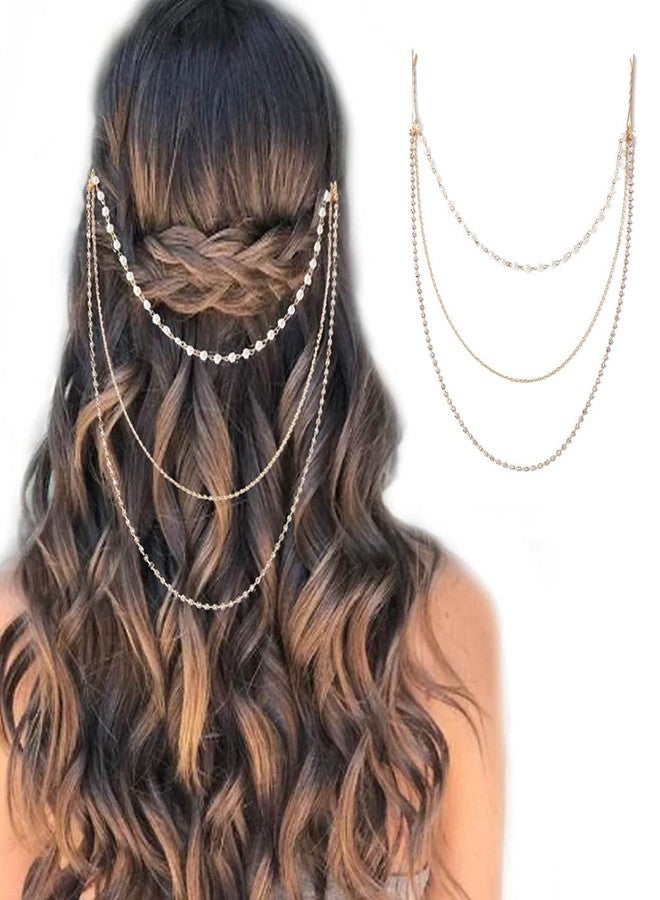 BeeSpring Crystal Head Chain Jewelry Pearl Gold Hair Bridal Headpiece Hair Accessories for Women - Image 1