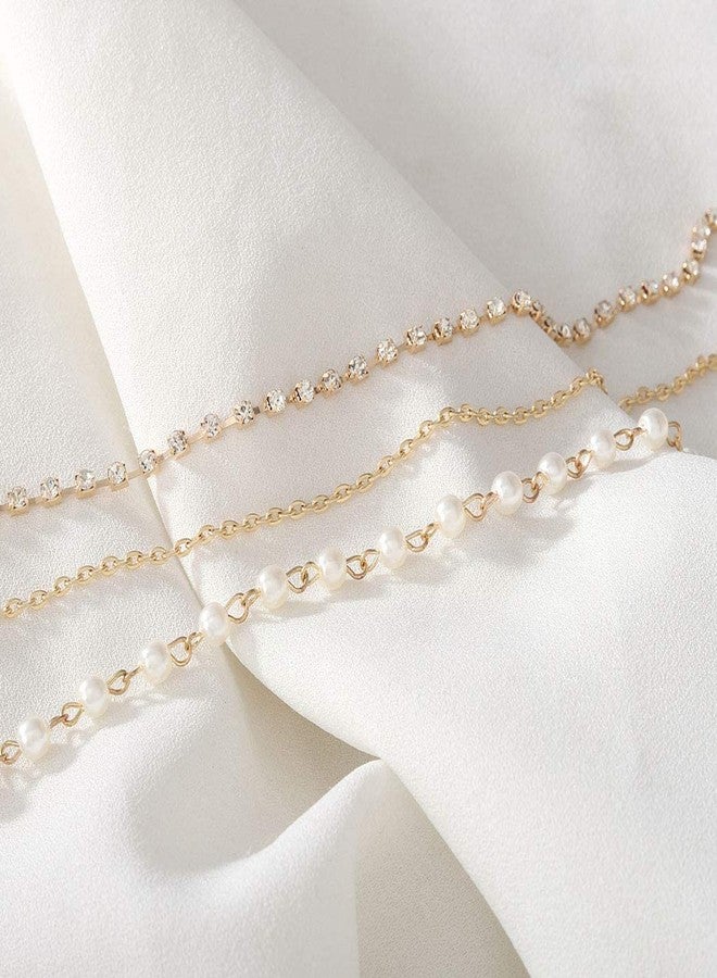 BeeSpring Crystal Head Chain Jewelry Pearl Gold Hair Bridal Headpiece Hair Accessories for Women - Image 4