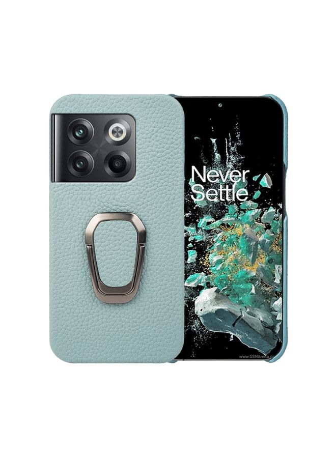 HuHa Case Cover For For OnePlus Ace Pro / 11T Ring Holder Litchi Texture Genuine Leather Phone Case(Cyan)