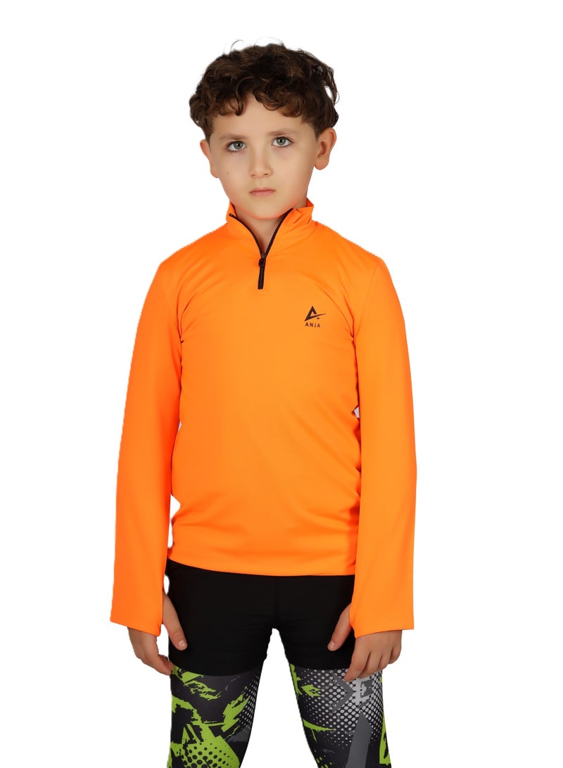 ANJA Boys' Orange Long Sleeve Sports T-Shirt – Dry Fit, Breathable Design - Image 1