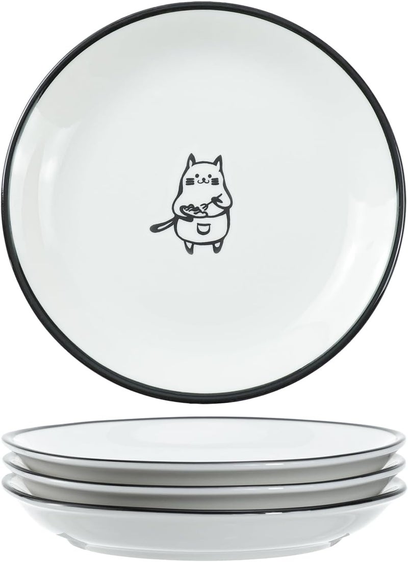 SOCOSY Cute Cartoon Chef Cat Ceramic Seasoning Dishes Sauce Dish Sushi Dipping Bowl Appetizer Plates Tea Bag Holder Serving Dish for Kitchen 5 Inch Set of 4  - Image 2