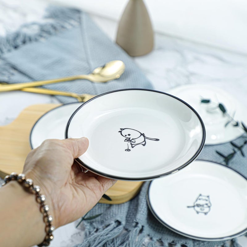 SOCOSY Cute Cartoon Chef Cat Ceramic Seasoning Dishes Sauce Dish Sushi Dipping Bowl Appetizer Plates Tea Bag Holder Serving Dish for Kitchen 5 Inch Set of 4  - Image 3