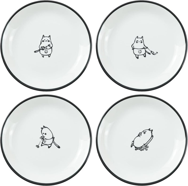 SOCOSY Cute Cartoon Chef Cat Ceramic Seasoning Dishes Sauce Dish Sushi Dipping Bowl Appetizer Plates Tea Bag Holder Serving Dish for Kitchen 5 Inch Set of 4  - Image 1