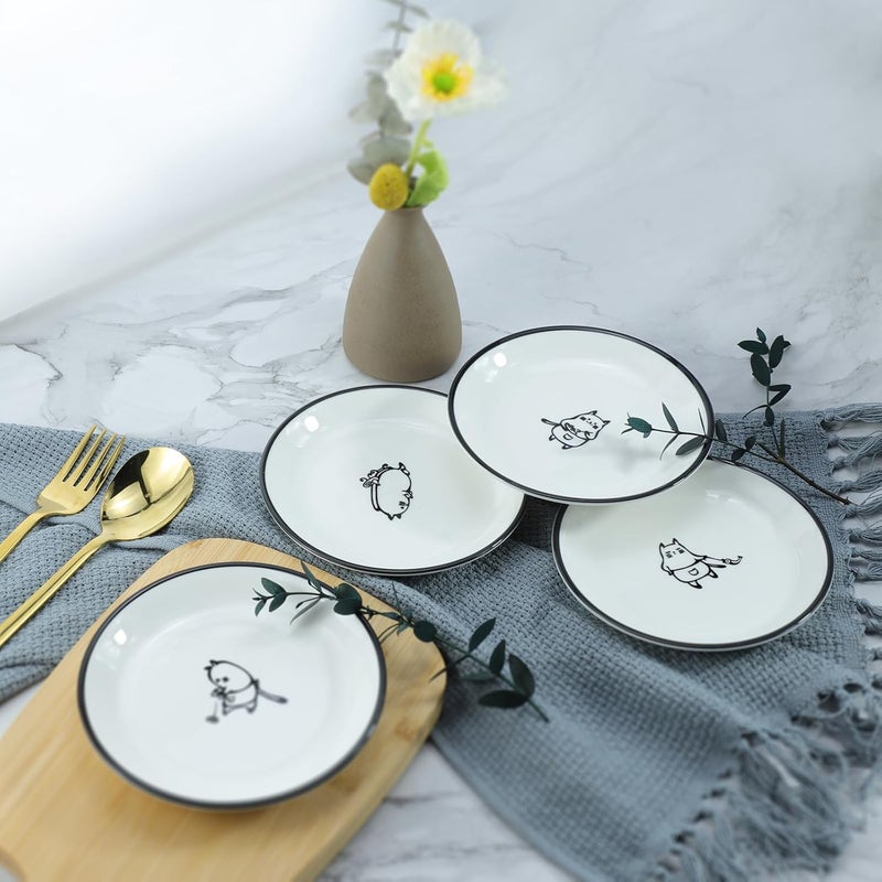 SOCOSY Cute Cartoon Chef Cat Ceramic Seasoning Dishes Sauce Dish Sushi Dipping Bowl Appetizer Plates Tea Bag Holder Serving Dish for Kitchen 5 Inch Set of 4  - Image 5