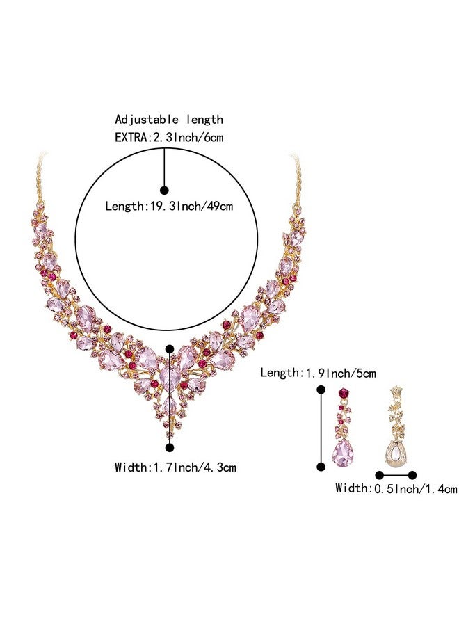 بريلوف طقم مجوهرات للنساء من عقد وأقراط على شكل دمعة من الكريستال النمساوي، طقم أقراط متدلي على شكل دمعة من الذهب الوردي - Image 5