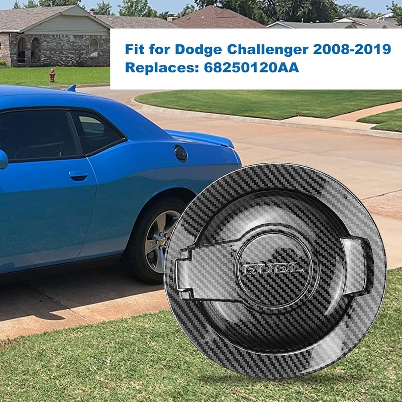 USTAR 68250120AA Fuel Filler Housing Gas Tank Door Cover Fit for Dodge Challenger 2008 2009 2010 2011 2012 2013 2014 2015 2016 2017 2018 2019 ABS Aluminum Alloy Mateiral and Carbon Fiber Color - Image 2