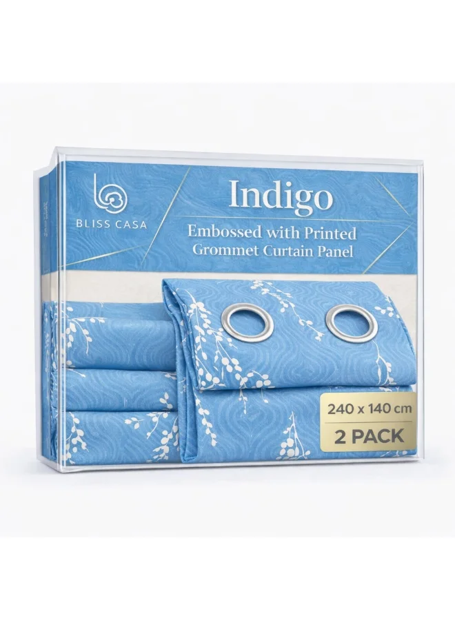 بليس كاسا ستائر نافذة Bliss Casa Indigo مكونة من قطعتين مقاس 240 × 140 سم - ستائر ذات فتحات صلبة لغرفة النوم وغرفة المعيشة - ستائر منزلية من القماش الفاخر