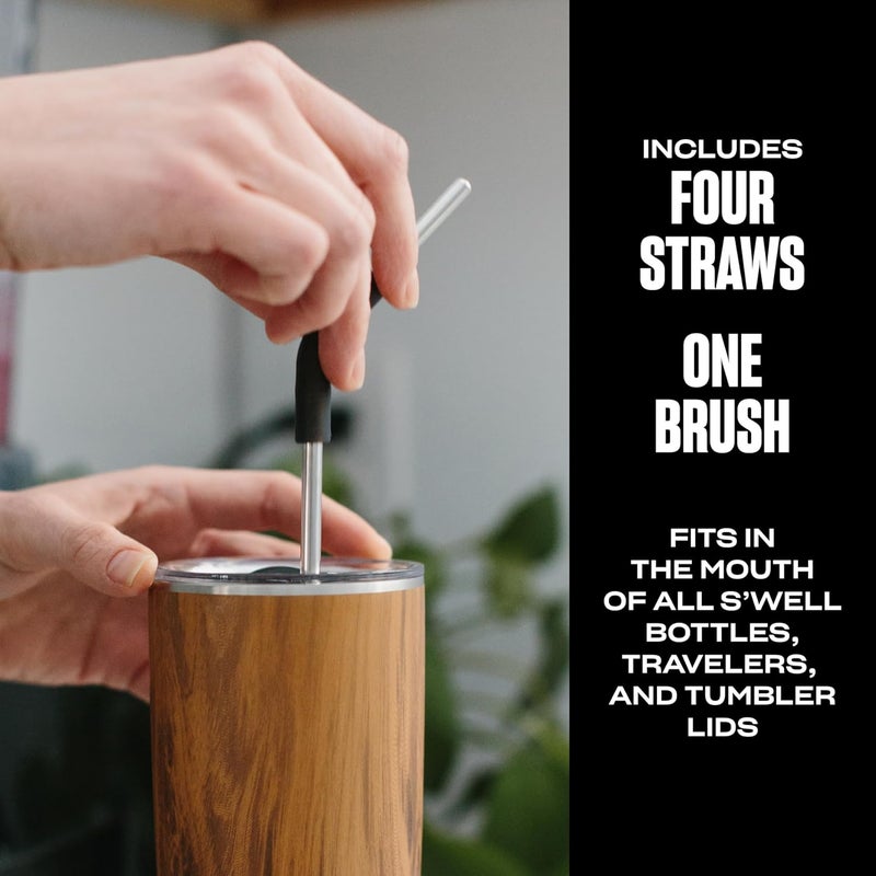 S'well Stainless Steel Straw Set, Includes 4 Straws With Flexi Neck and Straw Cleaning Brush, BPA Free - Image 3