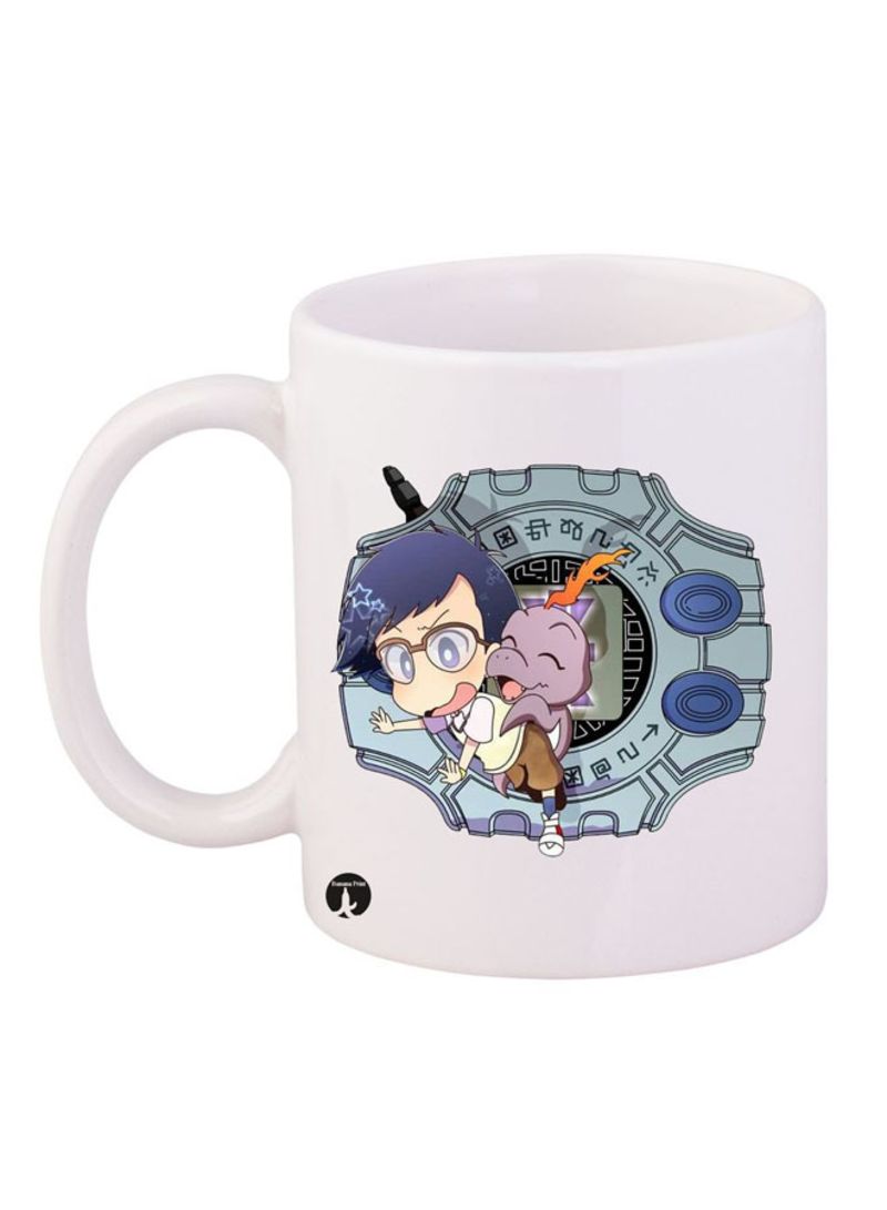 RKN Anime Digimon Printed Mug White/Blue/Beige 12ounce