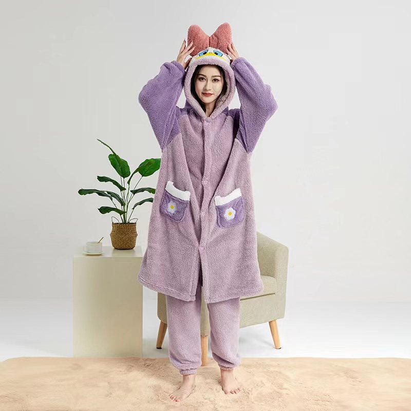 Coral Velvet Nightgown, Cute Pajamas, Home Clothes, Long Thickened Strawberry Donald Duck New Models - Image 4