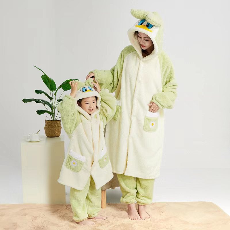 Coral Velvet Nightgown, Cute Pajamas, Home Clothes, Long Thickened Strawberry Donald Duck New Models - Image 5