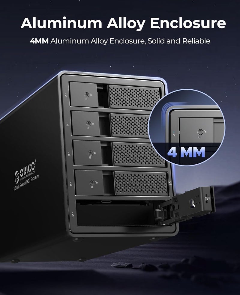 Orico 5 Bay USB 3.0 3.5 inch External Hard Drive Enclosure Support 80TB (5 x 16TB) Aluminum Alloy HDD Enclosure with Fan / 150W / UASP Disk Data Storage (No RAID) - Image 5