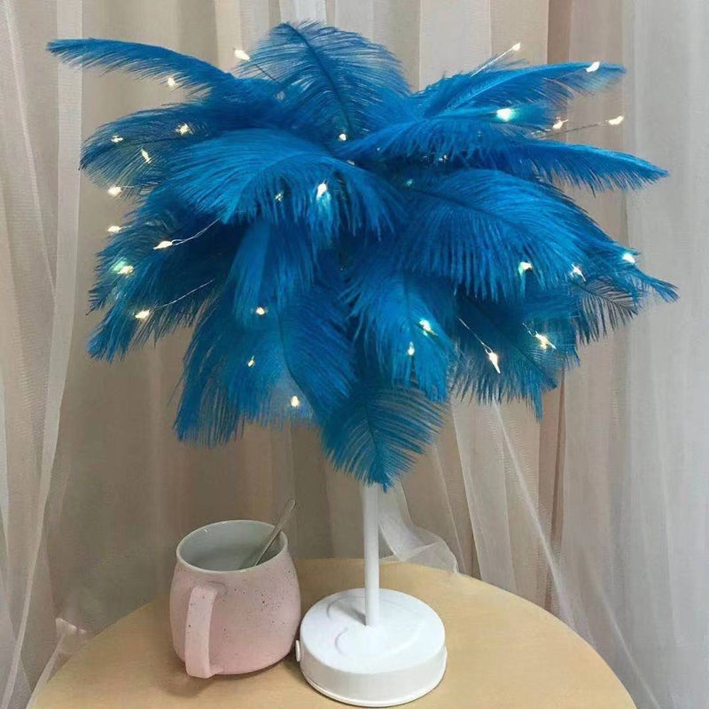 Generic Bedroom Romantic Feather LED Atmosphere Light Deep blue feather night table lamp