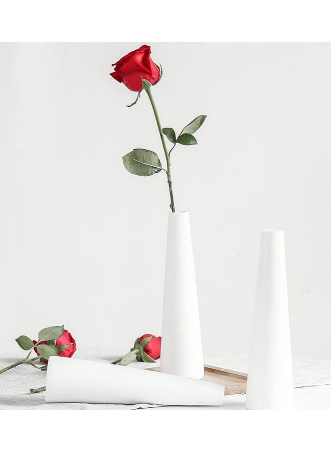 ericotry Tall Conic White Ceramic Flower Vase Small Bud Vase Single Flower Decorative Floral Vase Taper Vase Table Top Centerpieces For Home Wedding Table Bedroom Living Room Office Desk - Image 4