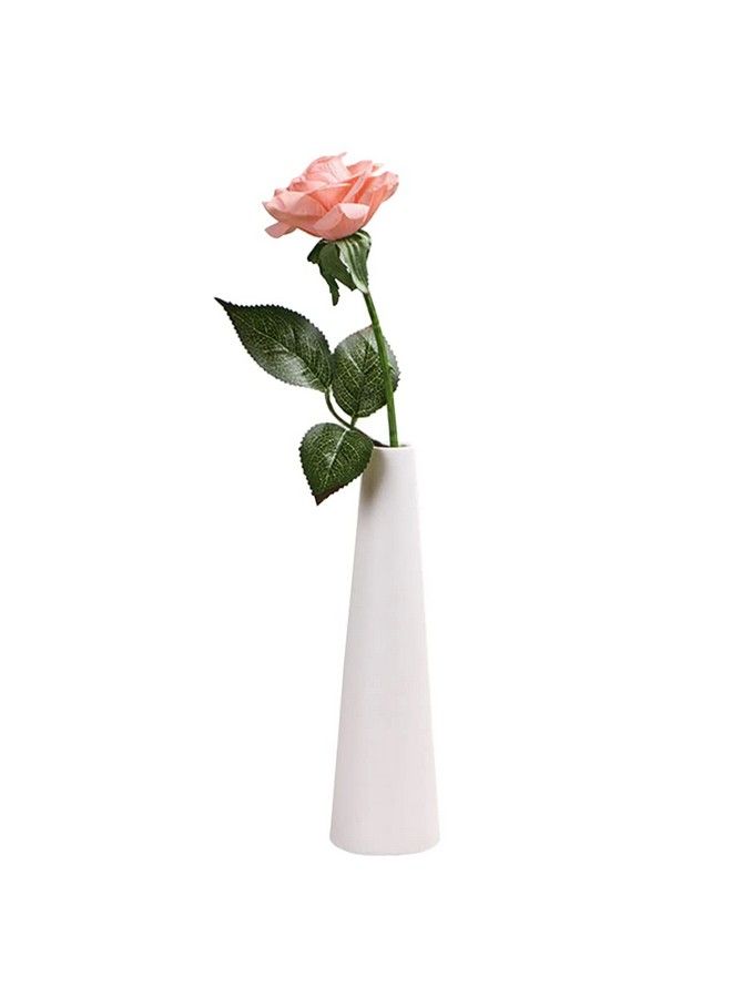 ericotry Tall Conic White Ceramic Flower Vase Small Bud Vase Single Flower Decorative Floral Vase Taper Vase Table Top Centerpieces For Home Wedding Table Bedroom Living Room Office Desk - Image 1