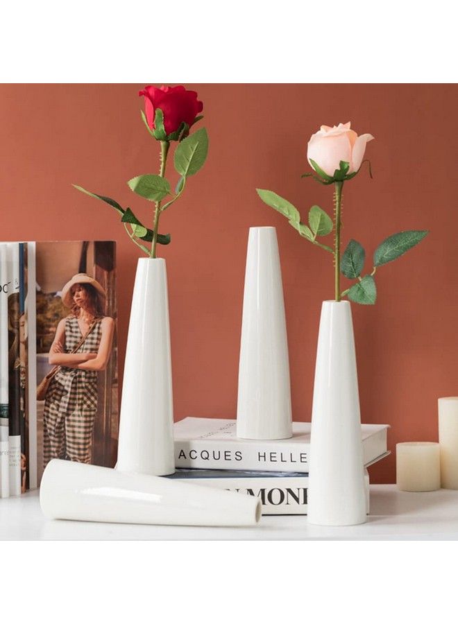 ericotry Tall Conic White Ceramic Flower Vase Small Bud Vase Single Flower Decorative Floral Vase Taper Vase Table Top Centerpieces For Home Wedding Table Bedroom Living Room Office Desk - Image 5