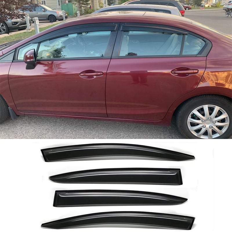 Kucaruce Side Window Visors Wind Vent Deflector fit for 20122015 Honda Civic Sedan4pcs Dark Smoke Outside TapOn Nice Sun Rain Guards 94462