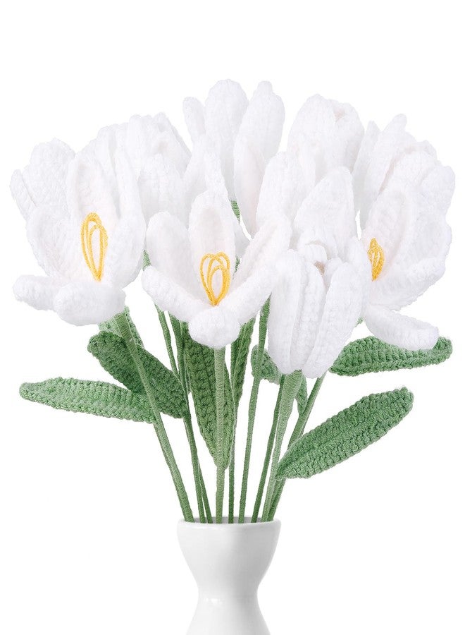 YoungJoy Crochet Rose 12 Pcs Handmade Knitted Flowers Tulip Sunflower Daisy Heart Artificial Knitted Floral Mother Day Graduation Home Decor(Pink Tulip) - Image 1
