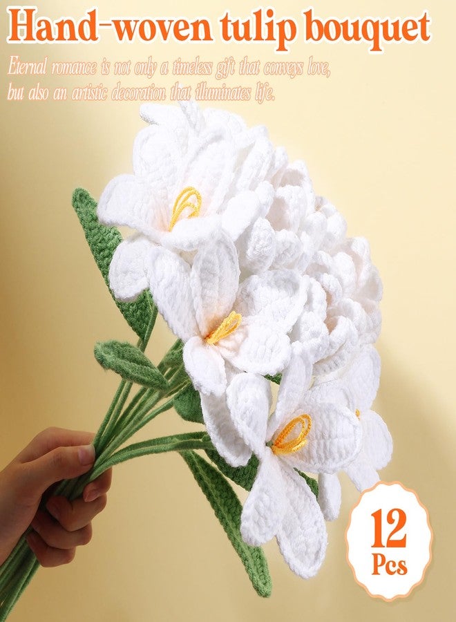 YoungJoy Crochet Rose 12 Pcs Handmade Knitted Flowers Tulip Sunflower Daisy Heart Artificial Knitted Floral Mother Day Graduation Home Decor(Pink Tulip) - Image 5