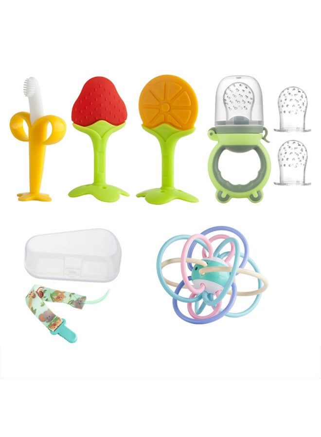 Bite Baby Teether Stick Teether Toy Giraffe Manhattan Hand Ball Baby Music Fruit And Vegetable Silicone 6 Months-Color:Hand Ball + Banana + Deer + Strawberry + Orange + Bite + Mesh Bag + Anti-drop C - Image 3