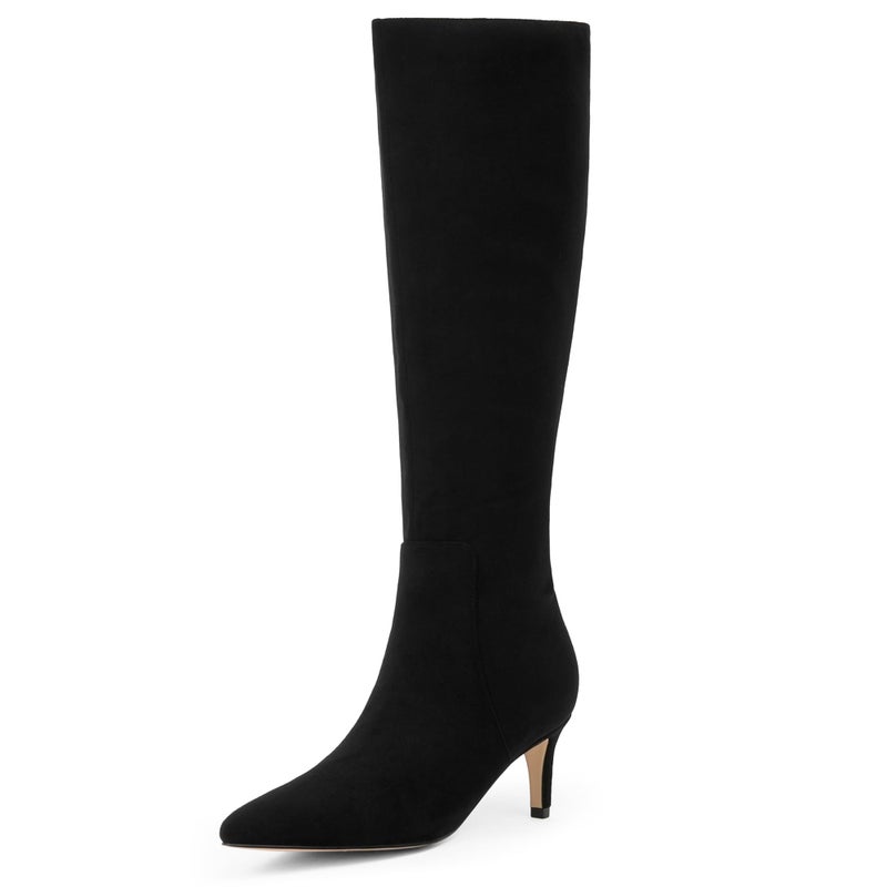 QIY Suede Boots Women Knee High Kitten Heel Boots Black Boots Pointed Toe Black Fall Tall Boots for Women Knee High Boots Size 7 - Image 1