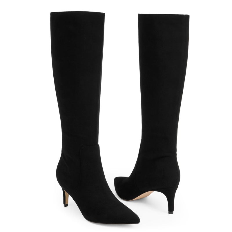 QIY Suede Boots Women Knee High Kitten Heel Boots Black Boots Pointed Toe Black Fall Tall Boots for Women Knee High Boots Size 7 - Image 4