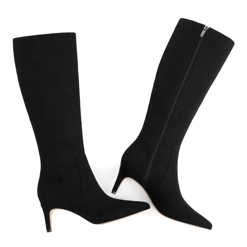QIY Suede Boots Women Knee High Kitten Heel Boots Black Boots Pointed Toe Black Fall Tall Boots for Women Knee High Boots Size 7 - Image 5