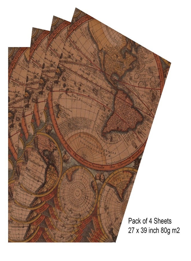 arkamii Premium Wrapping Paper Set of 4 Sheets Size 34 x 25 Inch Kraft Vintage World Map Gift Wrap (18-6183) - Image 4