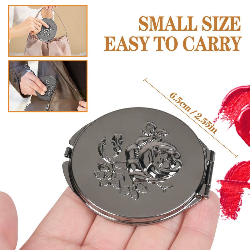 Goshentech Retro Metal Compact Mirror Travel Portable Mirror 1x/2x Magnification Compact &Portable Foldableï¼ˆGun Black - Image 2