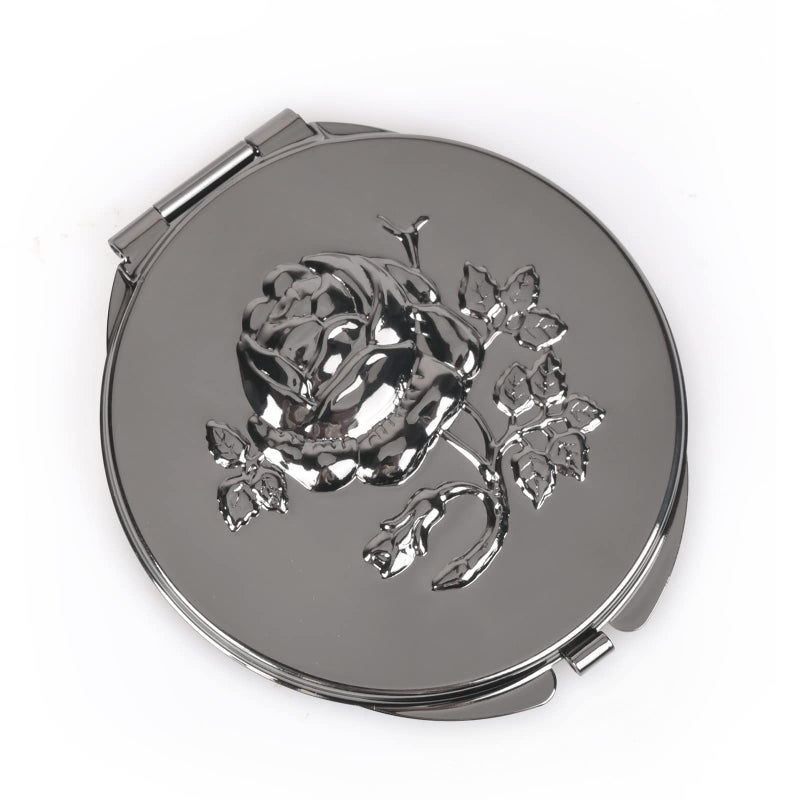 Goshentech Retro Metal Compact Mirror Travel Portable Mirror 1x/2x Magnification Compact &Portable Foldableï¼ˆGun Black - Image 1