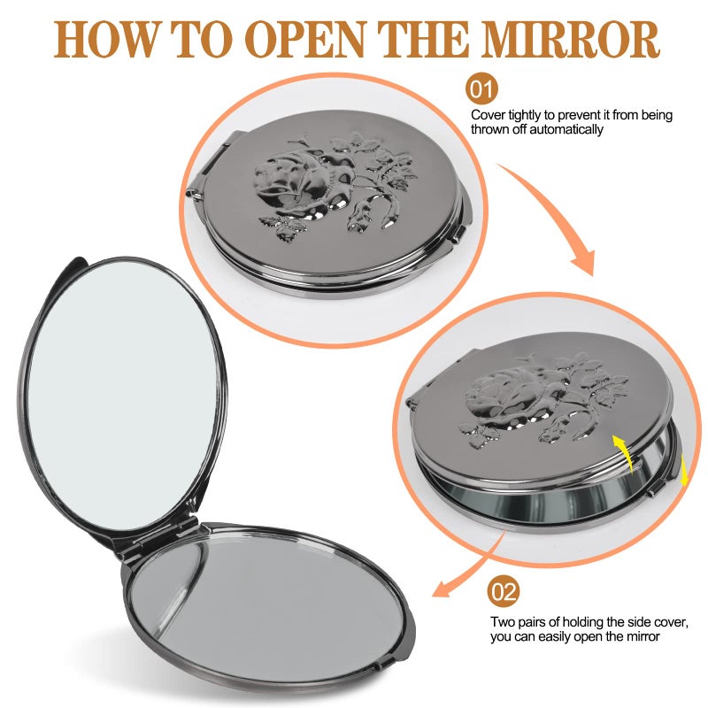 Goshentech Retro Metal Compact Mirror Travel Portable Mirror 1x/2x Magnification Compact &Portable Foldableï¼ˆGun Black - Image 5