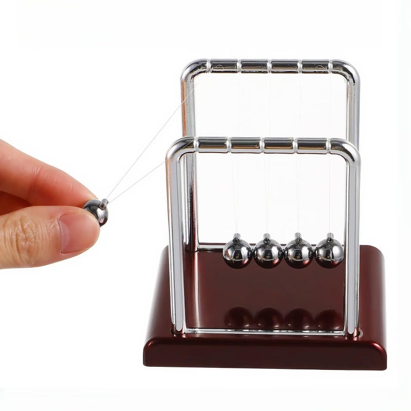 Yoqanr Newton's Cradle with 5 Steel Balls, Balance Pendulum for Physics Learning, Home & Office Decor, Stress Relief Educational Gift (Deep Red Base) - Image 3