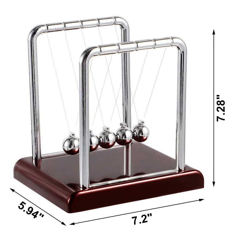 Yoqanr Newton's Cradle with 5 Steel Balls, Balance Pendulum for Physics Learning, Home & Office Decor, Stress Relief Educational Gift (Deep Red Base) - Image 4