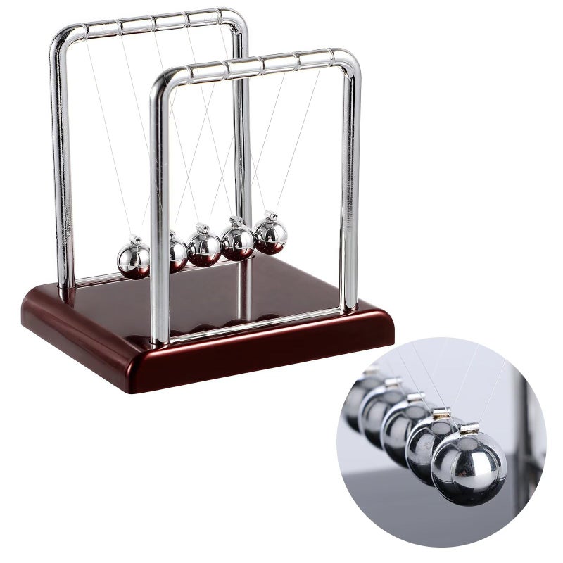 Yoqanr Newton's Cradle with 5 Steel Balls, Balance Pendulum for Physics Learning, Home & Office Decor, Stress Relief Educational Gift (Deep Red Base) - Image 1