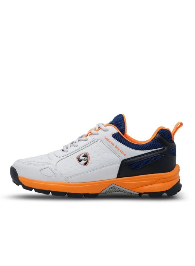 SG Club 6.0 Cricket Shoe (Color: White/Navy/Orange) | for Mens & Boys | Material: PU & Rubber | Lightweight | Improved Stability in The Game - Image 1