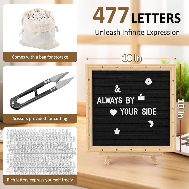 ANWEOR 10 x 10 in Felt Letter Board with LED Lights,Changeable Message Board with Wooden Frame and Wall Mount Hook,Letter Board with 477 Letters for Pregnancy Announcement/Baby/Celebration/Home Decor(Black) - Image 3