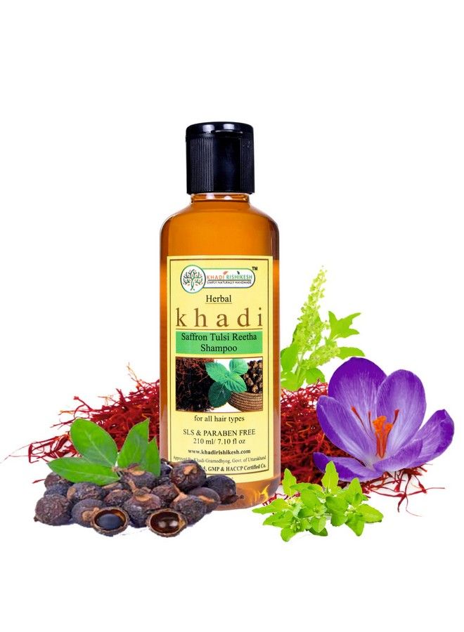 KHADI RISHIKESH Herbal Saffron Tulsi Reetha Shampoo Combo Set Pack Of 210Ml X 3 (630)Ml - Image 2
