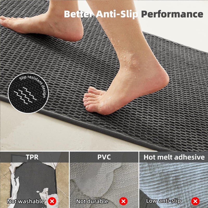 TYUU Bathroom Rugs Non Slip Washable, Super Absorbent Thin Bath Mat Small Quick Dry Low Pile Bathroom Rug, Dark Grey 20"x30" - Image 5