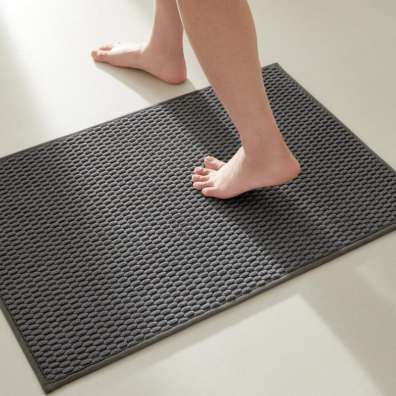 TYUU Bathroom Rugs Non Slip Washable, Super Absorbent Thin Bath Mat Small Quick Dry Low Pile Bathroom Rug, Dark Grey 20"x30" - Image 1