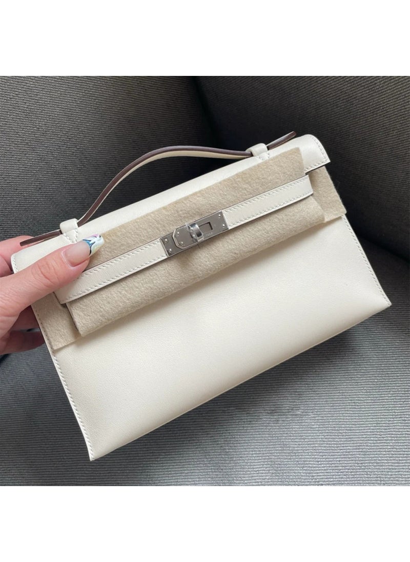 2024 New Kelly Bag Genuine Swift Leather Milkshake White-Head Layer Swift Generation Kelly