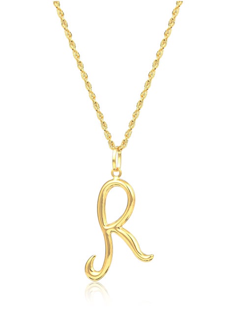 Radiant Elegance: 18K Gold 'R' Alphabet Pendant with Chain