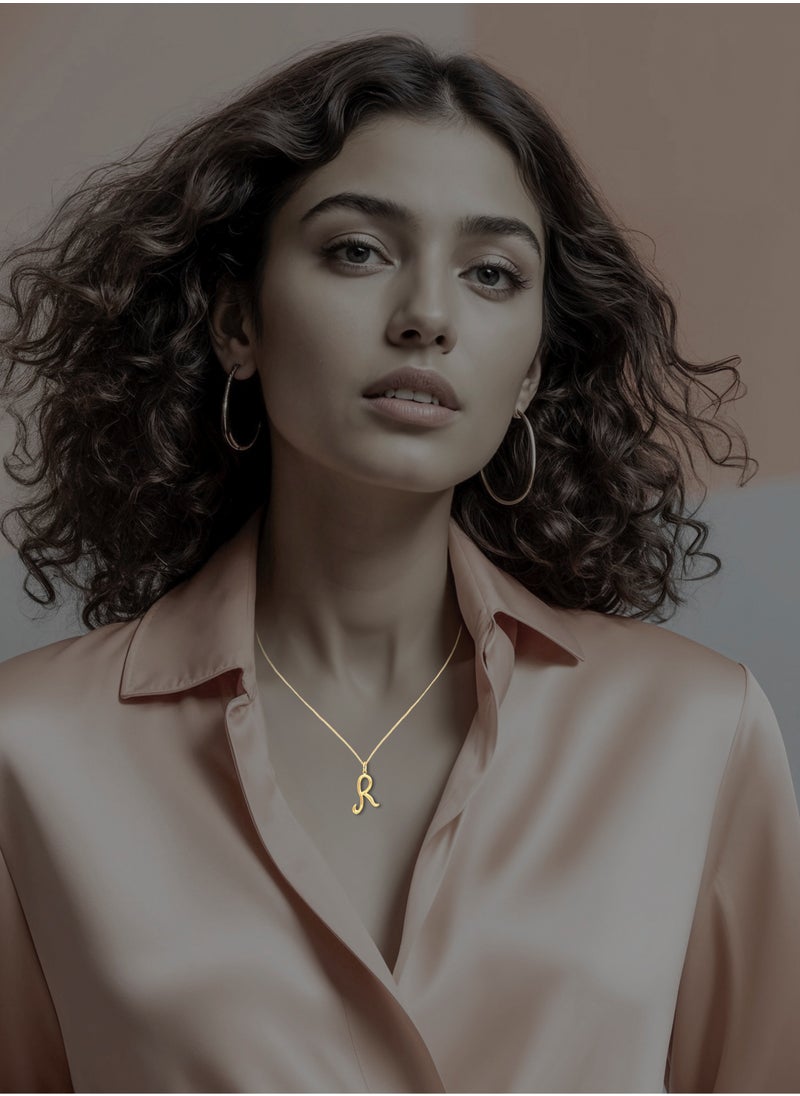 Radiant Elegance: 18K Gold 'R' Alphabet Pendant with Chain