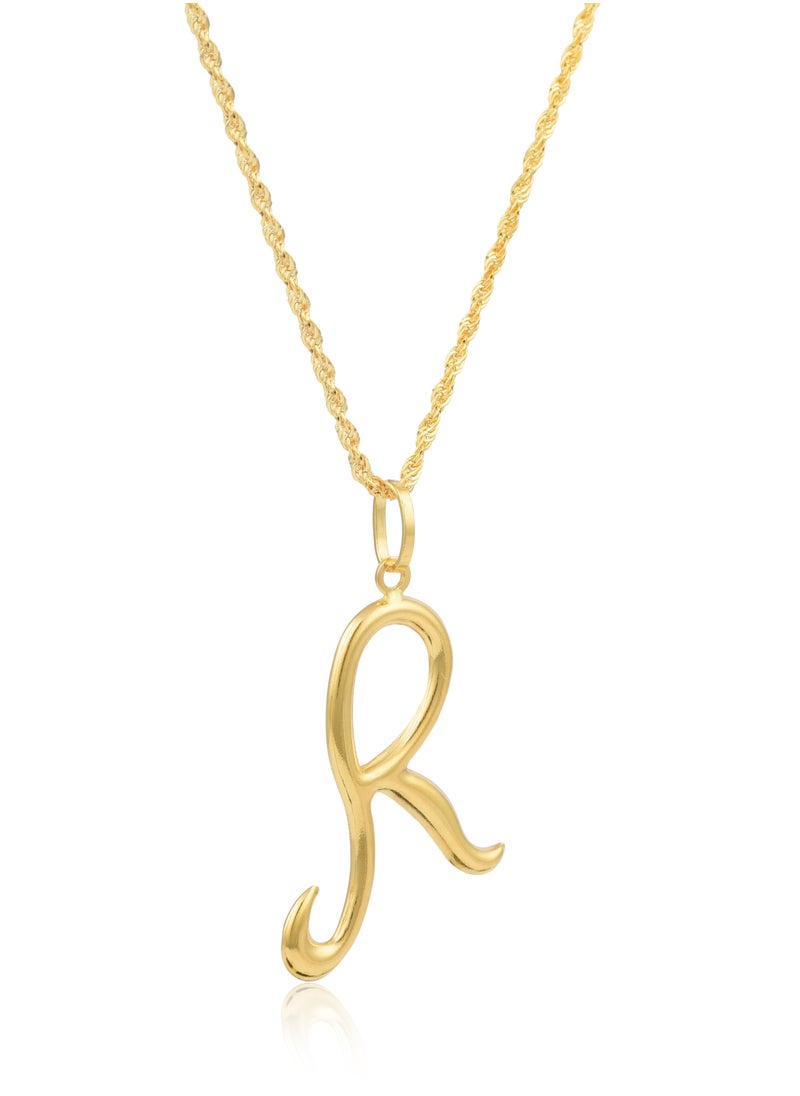 Radiant Elegance: 18K Gold 'R' Alphabet Pendant with Chain
