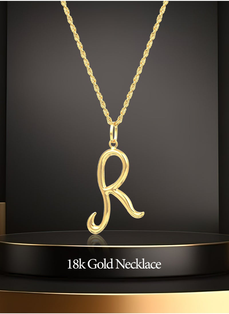 Radiant Elegance: 18K Gold 'R' Alphabet Pendant with Chain