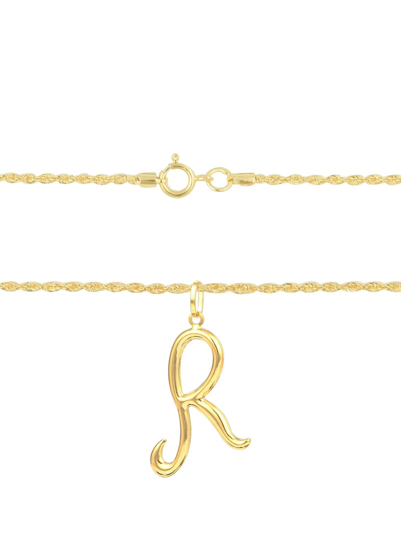 Radiant Elegance: 18K Gold 'R' Alphabet Pendant with Chain