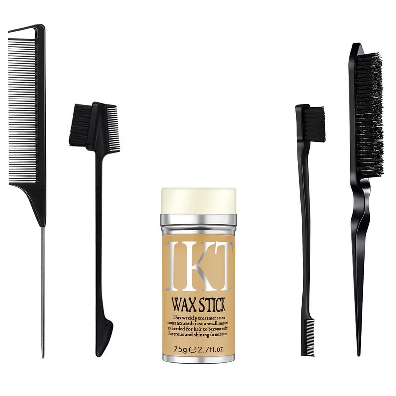IKT VOLLUCK Hair Wax Stick for Wigs + 4 PCS Edge Brushes Hair Styling Comb Set, Edge Control Slick Stick Hair Pomade 2.7Oz Stick Non-greasy Styling Wax, Long Lasting, Strong Hold Temporary Hair Product - Image 1