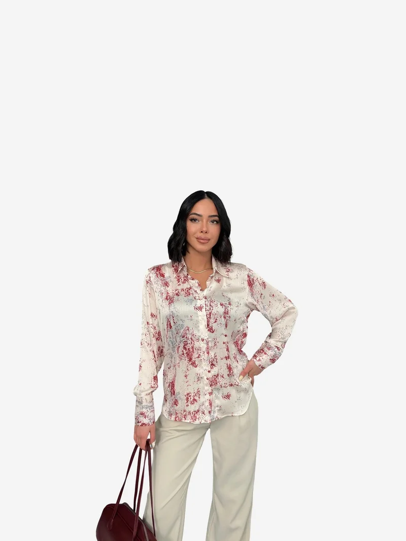 My Fashion Red MY FASHION Printed Crepe Buttoned Shirt for Women | Best Price UAE